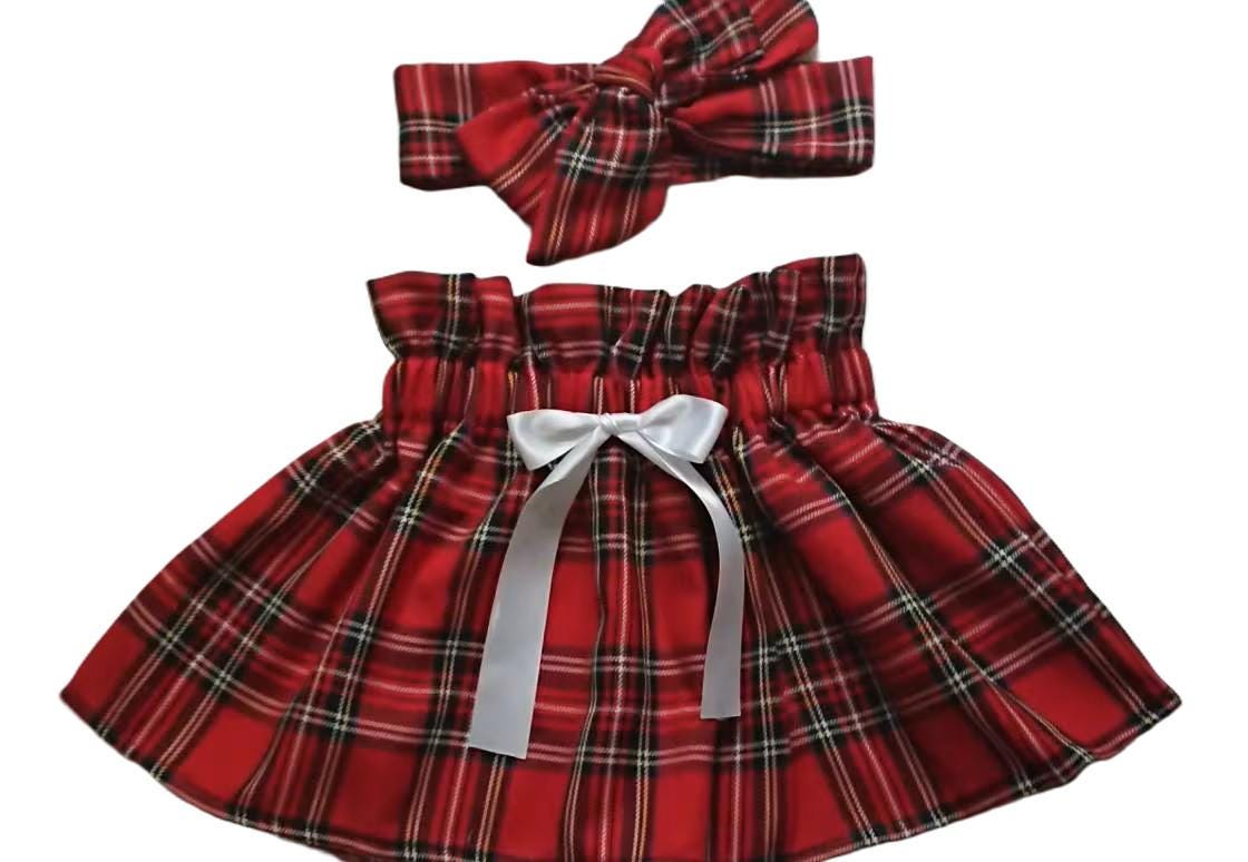 Baby's Skirt and Headwrap Cute Baby Set Tartan Print Baby Girls Clothes NEW