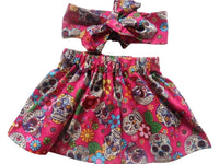 Flowers & Skulls Girls' Skirt & Headwrap Set image 1