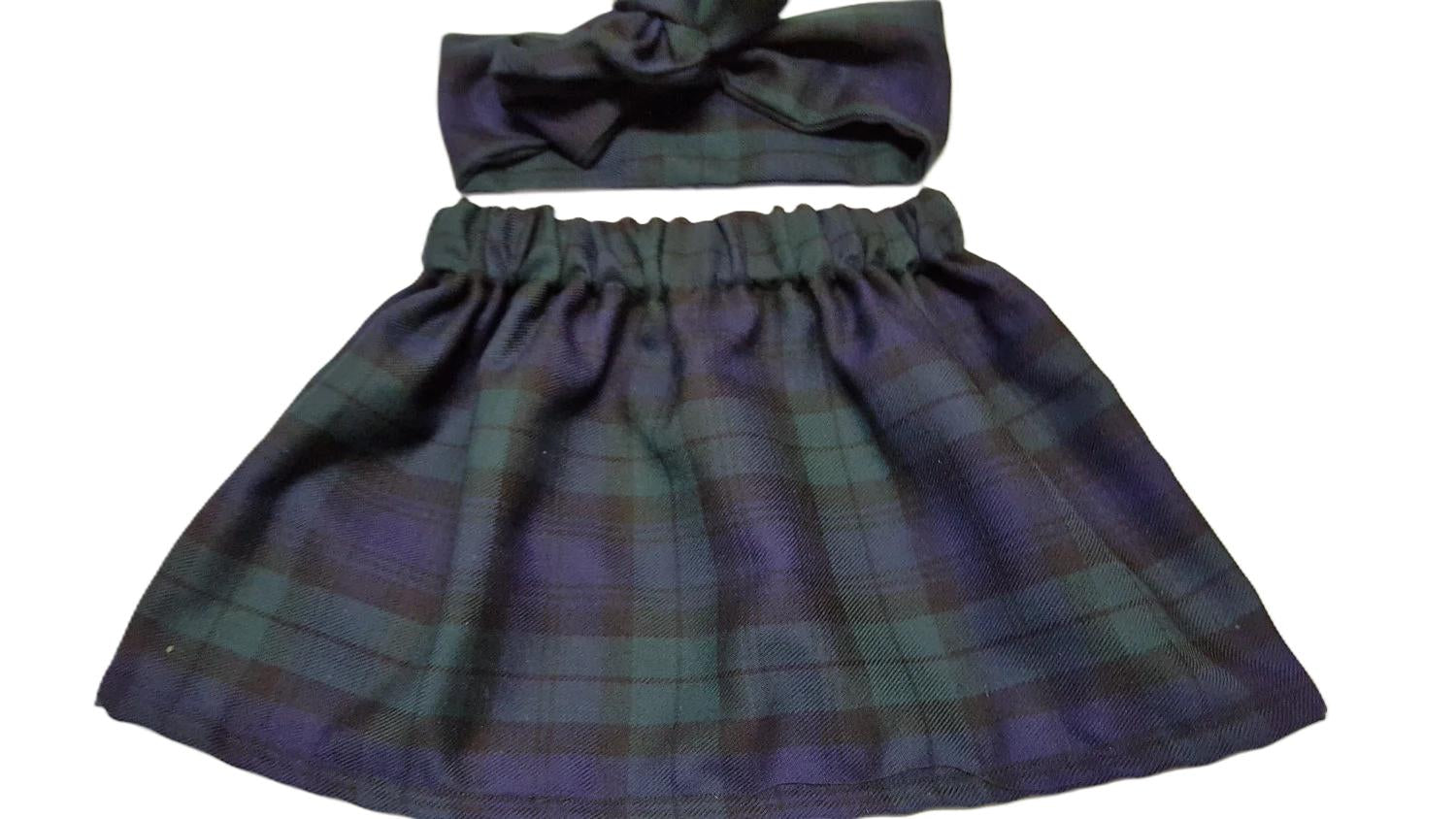 Black Watch Tartan Print Children's Skirt and Headwrap