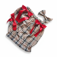 Beige Tartan Print Baby Girl's Bloomer and Hair Bow Set image 3