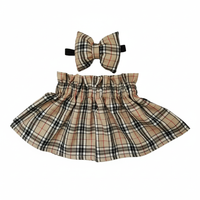 Girl's Beige Tartan High Waisted Skirt and Hair Bow Set image 1