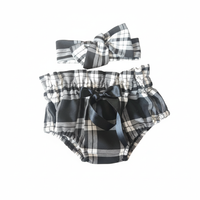 Black & White Tartan Print Baby Girl's Bloomer and Headwrap Set image 2