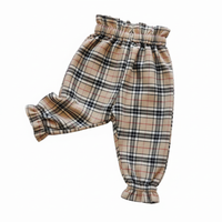 Beige Tartan Girl's Baby's Trousers image 2