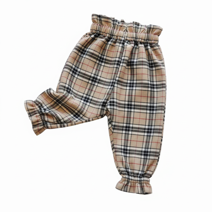 Beige Tartan Girl's Baby's Trousers