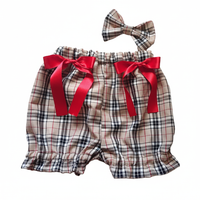 Beige Tartan Print Baby Girl's Bloomer and Hair Bow Set image 2