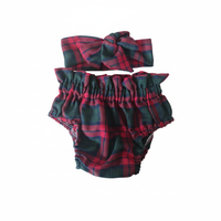 Green & Red Tartan Print Baby Girl's Bloomer and Headwrap Set image 1