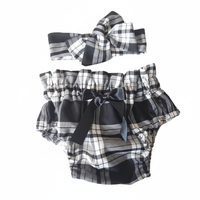 Black & White Tartan Print Baby Girl's Bloomer and Headwrap Set image 1