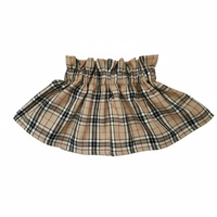Girl's Beige Tartan High Waisted Skirt and Hair Bow Set image 4