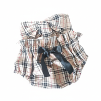 Beige Tartan Print Baby Girl's Bloomer with Black Ribbon and Headwrap Set image 2