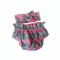 Green & Red Tartan Print Baby Girl's Bloomer and Headwrap Set image 2
