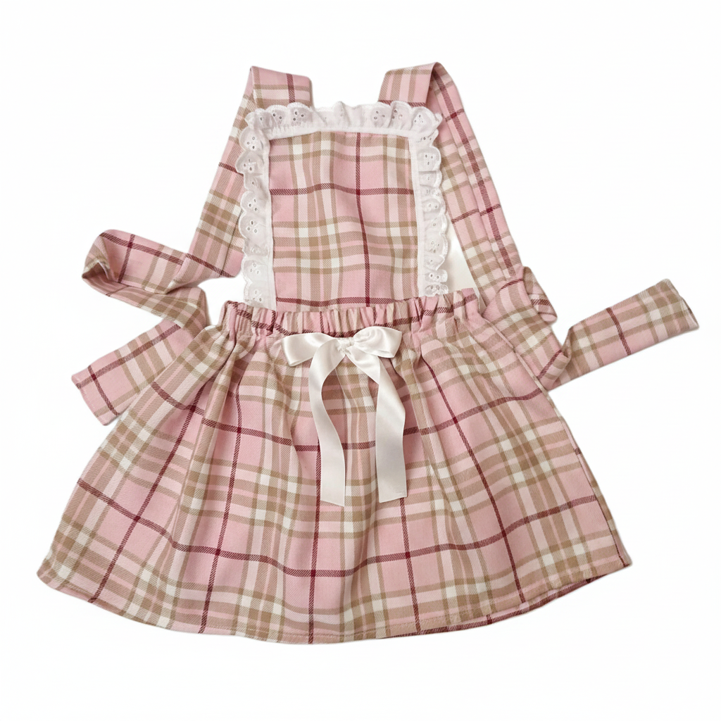 Baby Girl's Pink Tartan Pinafore Dress with Lace