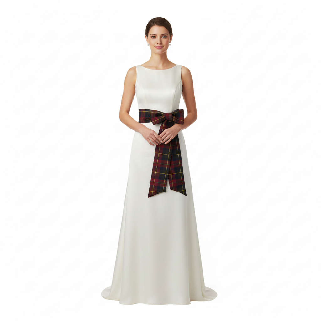 Modern Tartan Sash on wedding party dress