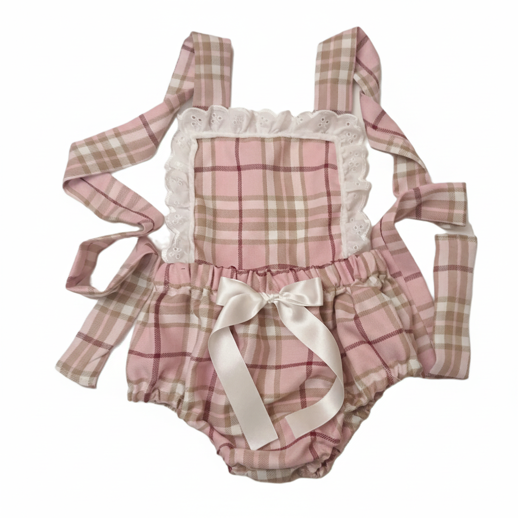 Pink Tartan Pinafore Bloomer White Background