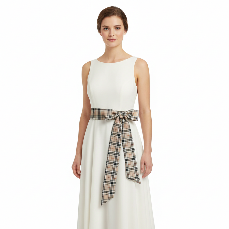 Women's Beige Tartan Sash, Scottish Tartan Plaid Sashes, Belt, Wedding Accessory