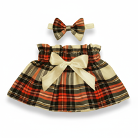 Baby's Skirt and Headwrap Set Red, Black & White Tartan Print image 3
