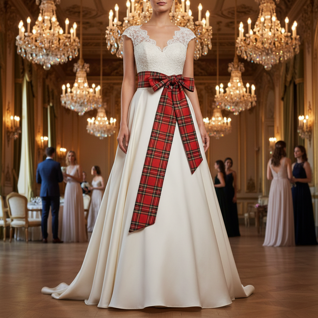 Red tartan sash at elegant party