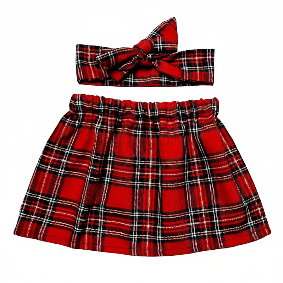 Red Royal Stewart Tartan Baby's Skirt and Headwrap Set