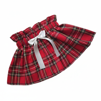 Red Royal Stewart Tartan Girl's Skirt with White Bow Front and Headwrap Set image 5