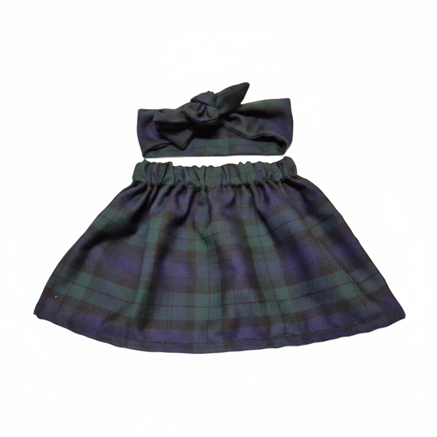 Black Watch Tartan Print Children's Skirt and Headwrap