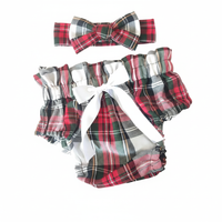 Tartan Baby Girl's Bloomers and Headwrap Set, Red, White image 3