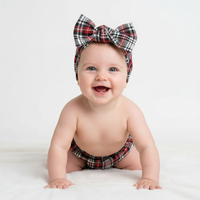 Tartan Baby Girl's Bloomers and Headwrap Set, Red, White image 2