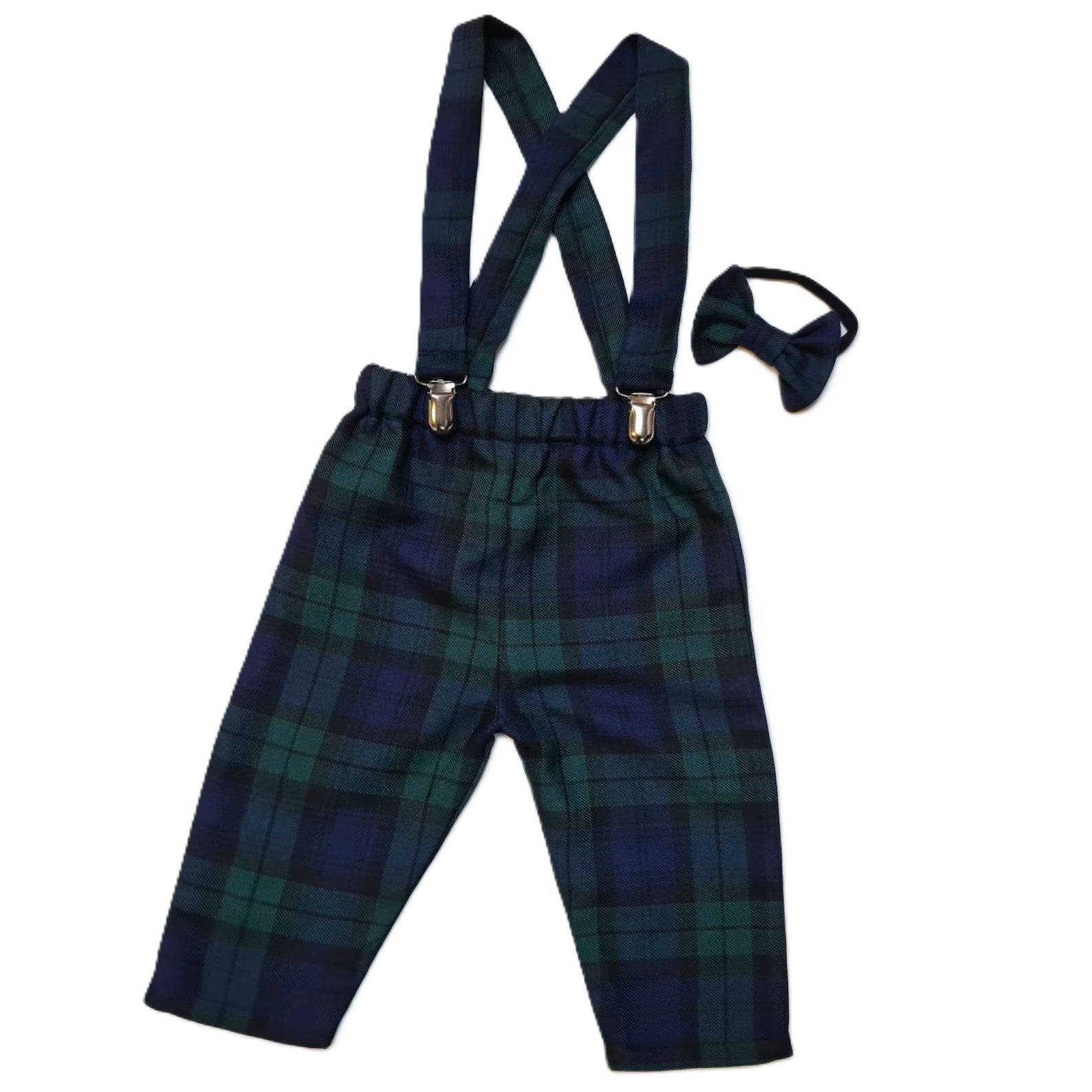 Black Watch Tartan Print Trousers Pants Trews with Braces and Bow